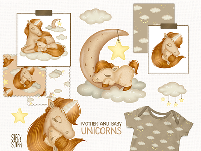 Mother&Baby Unicorns Graphic Set