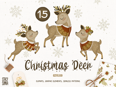 Christmas Deer Collection character design design digital paper graphic design illustration seamless pattern
