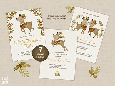 First Christmas Invitations Designs character design design digital paper graphic design illustration seamless pattern