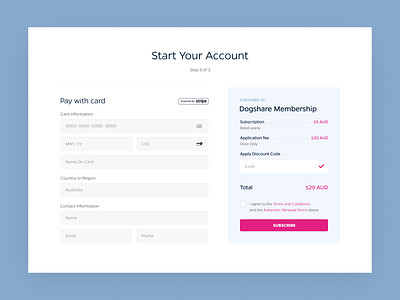 Subscription Payment Form card design discount code form forms pament pay stripe subscribe subscribe form subscription ui ux uxui