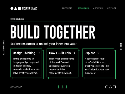 Creative Labs Website Concept branding clean color concept dark dark ui graphicdesign green logo minimal simple typography ui web web design website