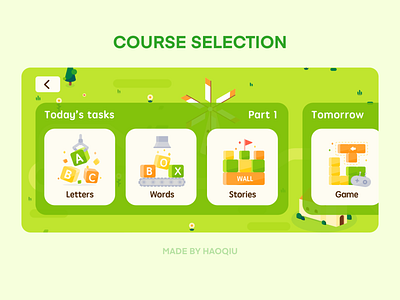 Course selection aniamtion blocks green illustration selection sheep story storyboard task list ui windmill