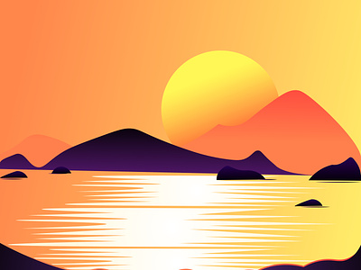 beautiful geometric sunset adobe illustrator graphic design illustration вектор геометрия желтый закат море пейзаж скалы солнце яркий