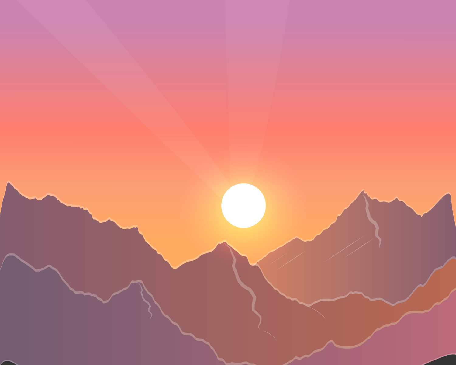 Горы в Закате adobe illustrator graphic design вектор горы закат красота небо оранжевый открытка подарок путешествие розовый солнце