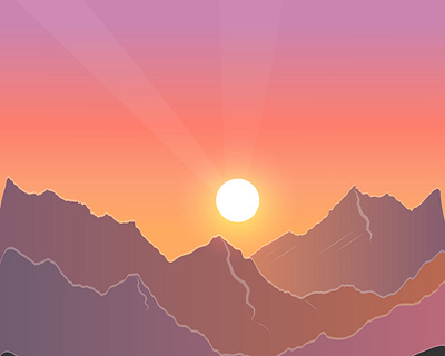 Горы в Закате adobe illustrator graphic design вектор горы закат красота небо оранжевый открытка подарок путешествие розовый солнце