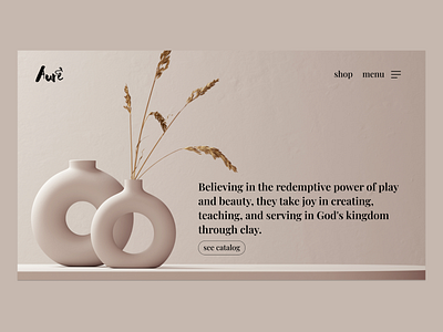 Simple with neutral color hero section of a clay shop. branding clay design earth hero menu neutral pottery section shop store ui ux website