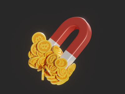Magnet Collect Bitcoin 3D Illustration