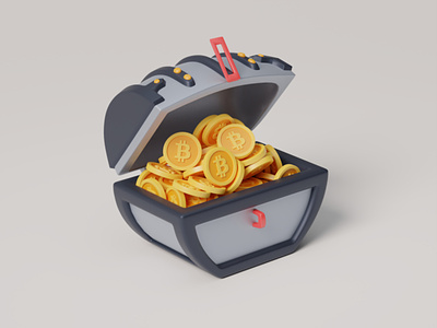 Treasure Chest Bitcoin 3D Illustration Concept