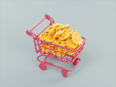 Shopping Cart Bitcoin 3D Illustration Concept