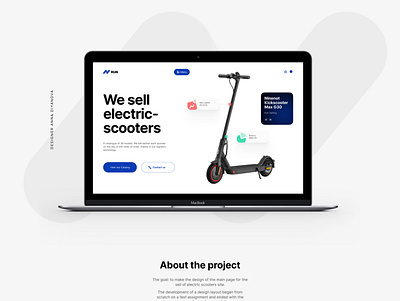 Design of the main page of the sell electric scooters side design figma landing web