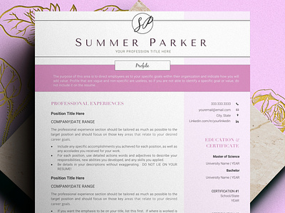 Hi, I'm Summer, and So lovely to meet you! brand designer branding cv cv template portfolio resume resume template