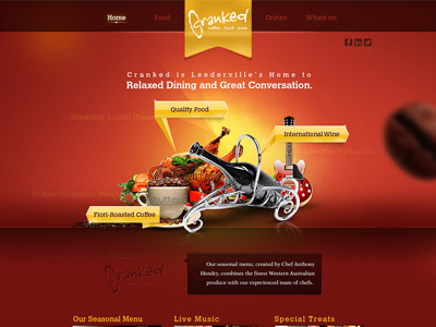 Cranked Restaurant Website clean header red uiux website