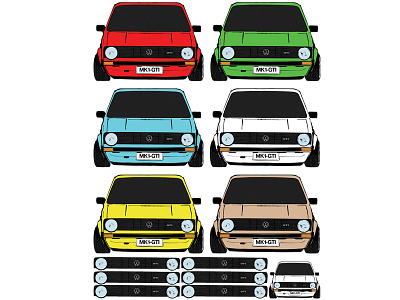 Volkswagen GTI Sticker Sheet gti illustration illustrator multi color solid color sticker sticker sheet stickers vector volkswagen vw