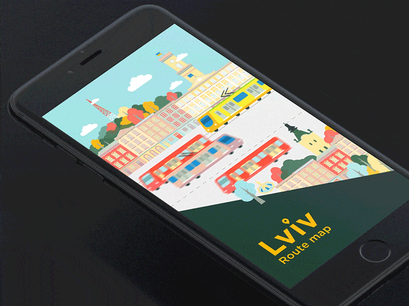 Lviv Route Map App Animation animation bus city debut illustration routes splash stops traffic transport ui