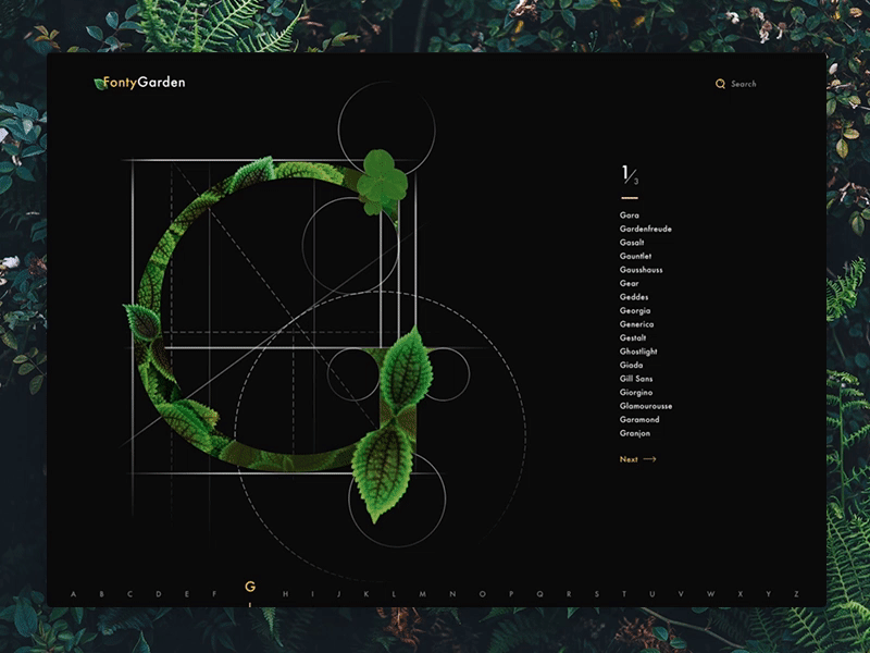 Fonty web app interaction animation fonts gallery graphic interactive interface leaf list prototype ui ux web
