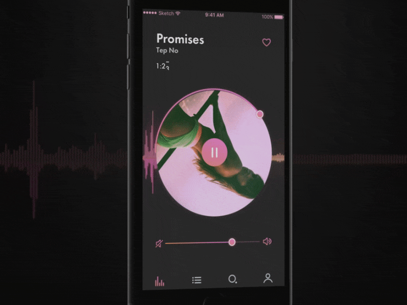 Music Player album animation app ios list music player playlist sound ui volume waves