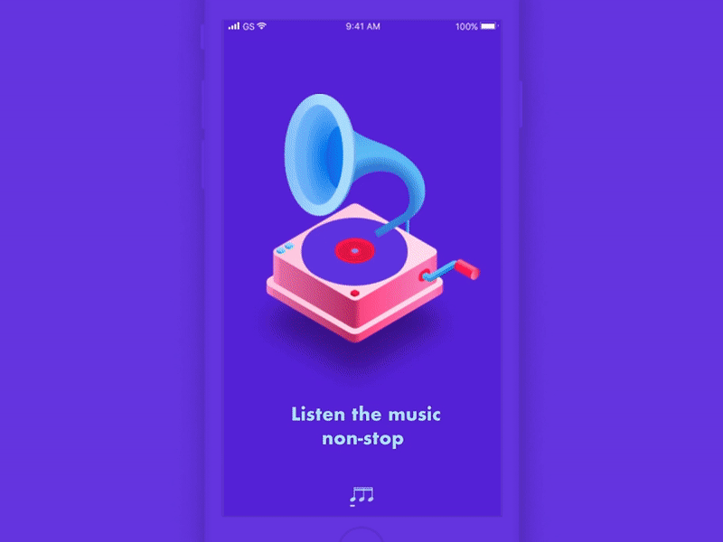 Onboarding — Find Your Wave animation flat gramophone grid illustration ios isometric mobile music onboarding play
