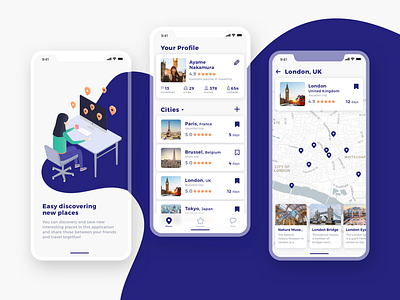 App For True Travelers city discovery illustration ios iphone isometric location map onboarding planning travel