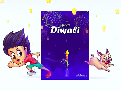 happy Diwali bestwork cartoon character crackers creativeart digital illustration digital painting diwali fireworks happy diwali illustration