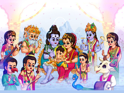 lord Shiva family cartoon illustration by artAmaze® on Dribbble