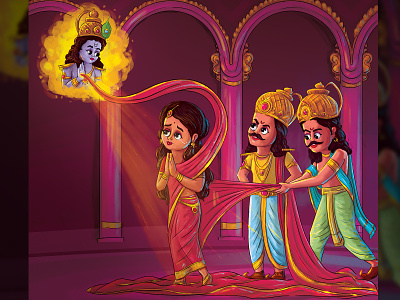 Draupadi Vastraharan cartoon character childless book creative design digital illustration draupadi draupadi vastraharan illustration kids krishna mahabharatha