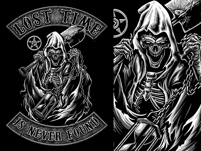 Reaper art badge burntilldead death design drawing reaper t-shirt