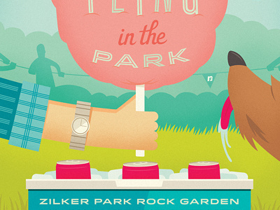 Spring Fling in the Park poster cotton candy illustration nfusion park picnic poster tug of war