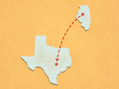 Migration dotted line illinois illustration states texas yellow