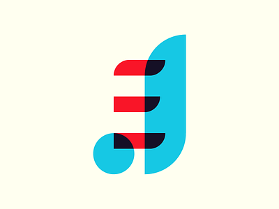 JE Monogram II blue branding identity j jacob etter logo monogram personal brand red shapes transparency