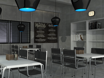 Coffeeshop Concept 3d interior design 3d modeling conceptual art love lamps