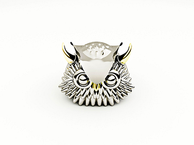 Owl with horns 🦉 3d 3dart 3dillustration c4d cinema4d golden model owl owls silver