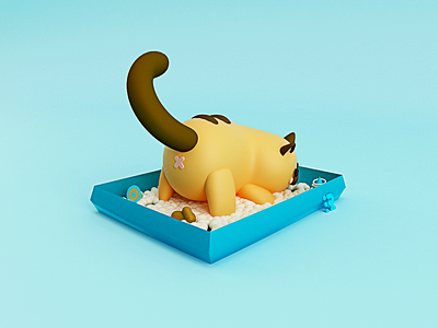 Kitten and his poop box 💩 3dart 3dmodel c4d cat cinema4d design kitten kitty