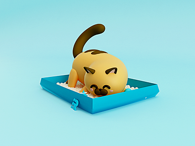 Kitten and his poop box... part II 😺 3dart 3dmodel c4d cat cinema4d design kitten kitty