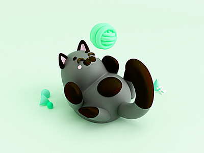 Kitten playing 🎾 3dmodel blackcat c4d cat cinema4d cool design gato kitten kitty negro