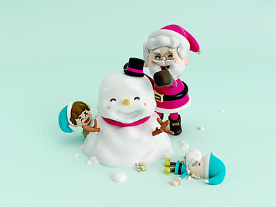 Santa Claus, snowman and elfs!! 🎅🏼☃️🙌🏽 3d c4d christmas design duendes elf muñeco de nieve navidad santa santaclaus snow snowman