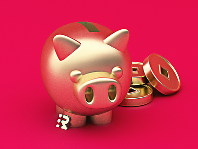 Golden pig 🐖 cerdito character design cinema4d design dorado gold golden lucky monedas money peggy pig puerco suerte
