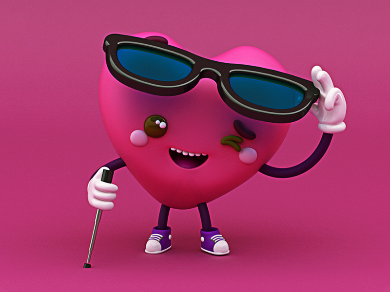 Heartrudo blind ❤️ c4d cinema4d be my valentine san valentín tenis personaje diseño character design glasses blind in love enamorado love amor corazón heart