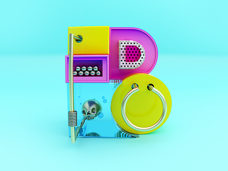 Letter “B” pinball metal skull cool reto challenge cinema4d cinema letrab letra letter b b