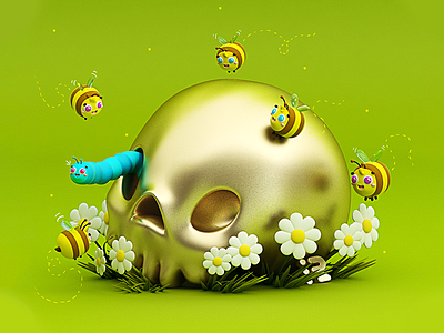 Skull Bee 💀🐝 3dart 3dmodel bee c4d cráneo gold insectos skull