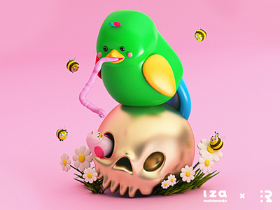 Nature 🦜💀 3dart 3dfriends ave bird colaboración collab cráneo friends gold job skull work
