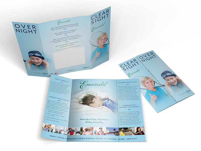 Emerald Patient Brochure collateral identity branding brand emerald eyes contacts gate-fold brochure print