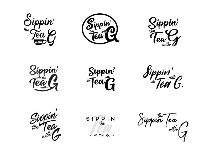 Sippin' Tea logotype typography podcast thumbnails branding brand flat logo