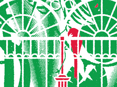 Glasshouse animals green illustration plants print red screen print white