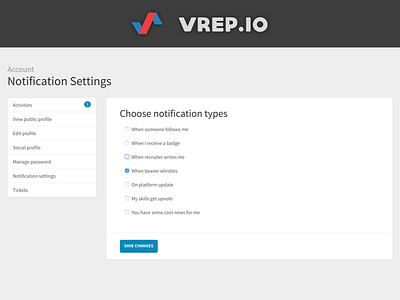 VREP.io Notifications app notifications web