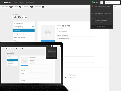 Vrep Developer Profile Editor developer portal membership web application