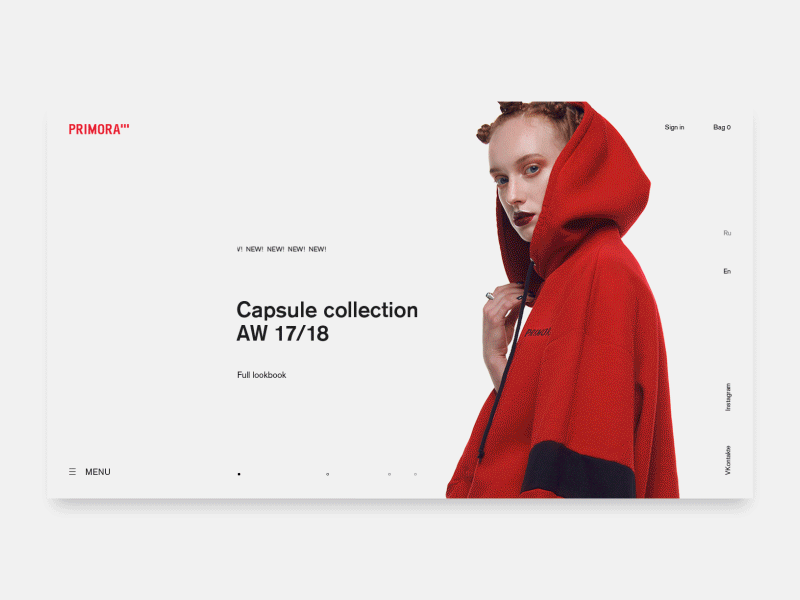 PRIMORA''' main page e-commerce brand fashion brutalist minimalism minimal desktop ux ui web