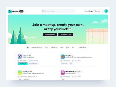 Explore Page - AroundU discover explore interface minimal sfu ui university ux webdesign