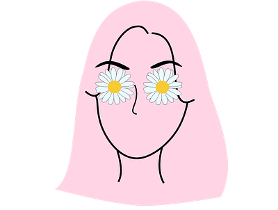 PINK HAIR FLOWERS EYES GIRL art daisy design drawing eyesflower flowers girl illustration lineart lu7u pink white yellow