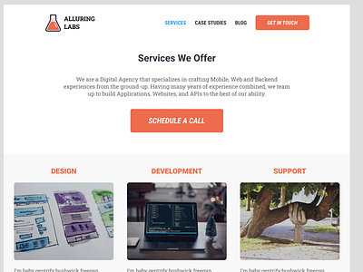 Rough Design of Alluring Lab's Site blog blue branding design logo orange simple ui vector