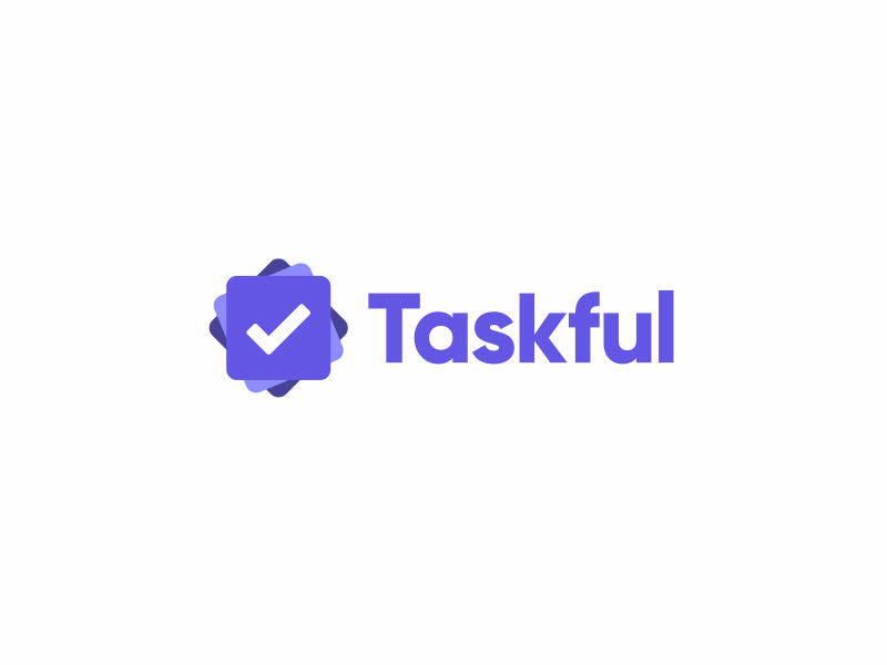 Taskful 3.0 Logo Animation 2d animation bounce check design gif logo logotype mograph motion purple rotate spin square type